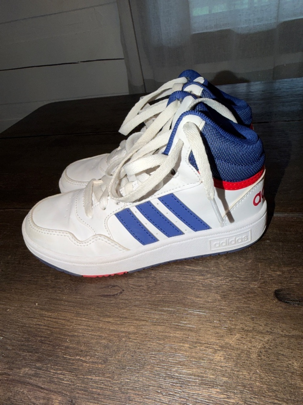 Kid's Adidas Hoops Mid 3.0 K Cloud Wht/Victory Blue/Scarlet GZ9647 Size 13 - Picture 3 of 7